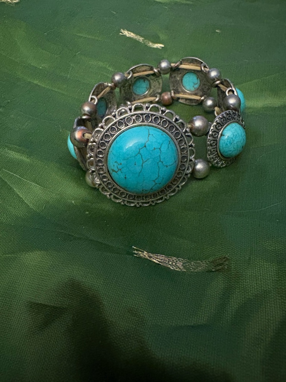 Turquoise Stone Silver-Tone Statement Bracelet - Blue